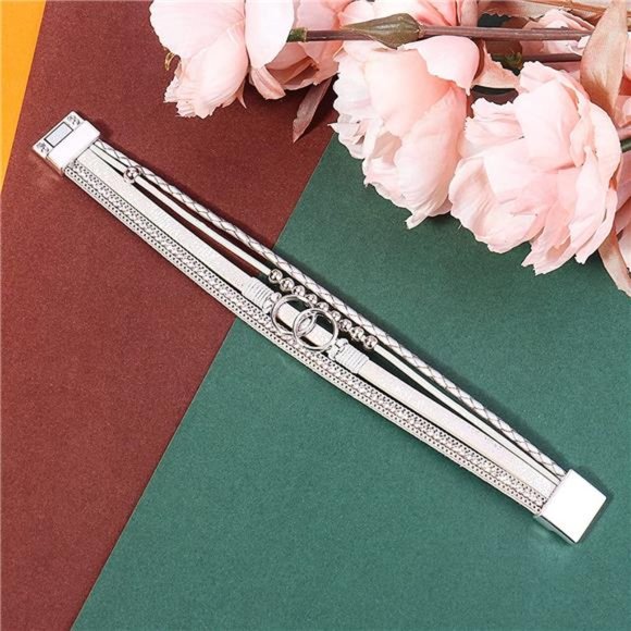 Boho Leather Wrap Bracelet - Stackable & Stylish - Picture 5 of 7